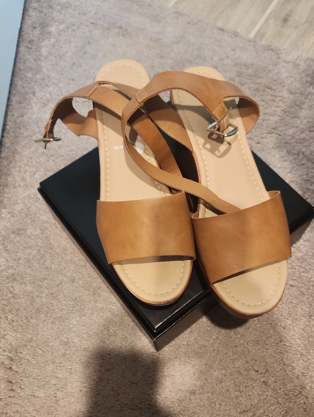 Women’s Tan Leather-Look Strappy Sandals